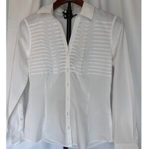Brooks Brothers White Button-Up Blouse Size 8 Tailored Stretch Pleated Front